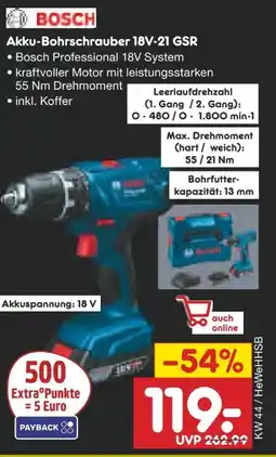 Netto Marken-Discount Bosch Akkubohrschrauber GSR 18V-21 Professional Angebot