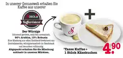 E-Center Scheck-in kaffeerösterei tasse kaffee + 1 stück käsekuchen Angebot