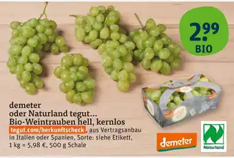 tegut Demeter bio-weintrauben hell, kernlos Angebot