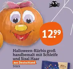 tegut Halloween-kürbis groß handbemalt mit schleife und sisal haar Angebot
