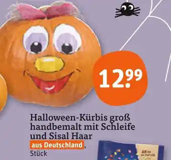 tegut Halloween-kürbis groß handbemalt mit schleife und sisal haar Angebot
