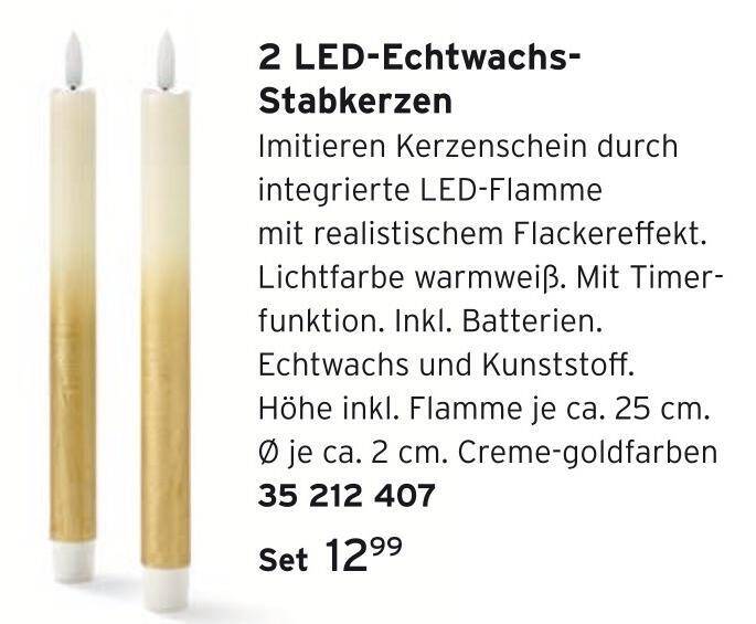 2 led-echtwachs-stabkerzen Angebot bei Tchibo