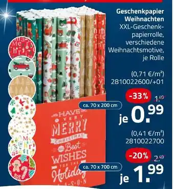 ROLLER Geschenkpapier weihnachten ca. 70 x 200 cm Angebot