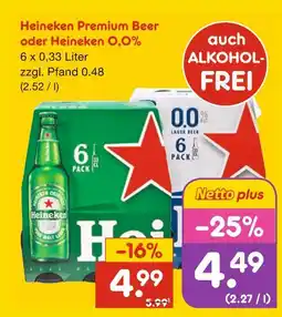 Netto Marken-Discount Heineken premium beer oder 0,0% Angebot