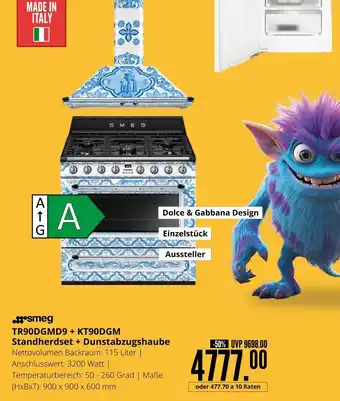 Hirsch und Ille Smeg tr90gmd9 + kt90dgm standherdset + dunstabzugshaube Angebot