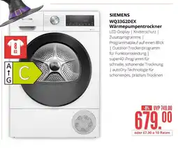 Hirsch und Ille Siemens wq33g2dex wärmepumpentrockner Angebot