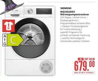 Hirsch und Ille Siemens wq33g2dex wärmepumpentrockner Angebot