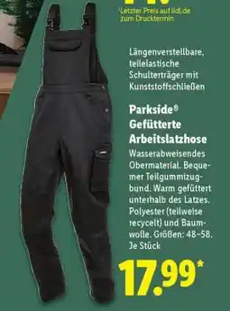 Lidl Parkside Gefütterte Arbeitslatzhose Angebot
