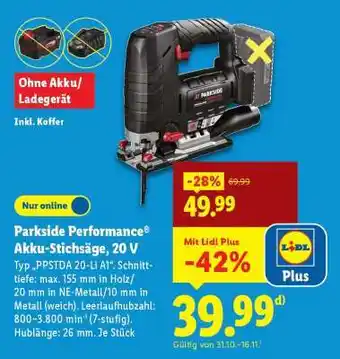 Lidl PARKSIDE PERFORMANCE Akku-Stichsäge 20 V Angebot