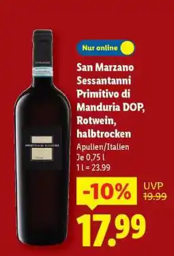 Lidl San Marzano Sessantanni Primitivo di Manduria DOP, Rotwein, halbtrocken Angebot
