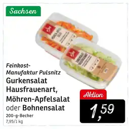 KONSUM Feinkost- Manufaktur Pulsnitz Gurkensalat Hausfrauenart, Möhren-Apfelsalat oder Bohnensalat Angebot