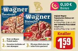 REWE Original Wagner Flammkuchen Elsässer Art oder Steinofen Pizza Salami Angebot