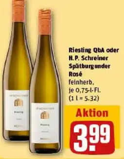 REWE Riesling QbA oder H.P. Schreiner Spätburgunder Rosé Angebot