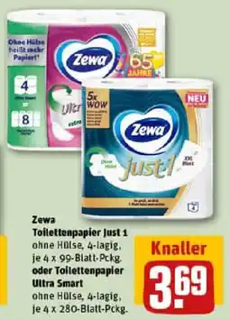 REWE Zewa Toilettenpapier Just 1 oder Toilettenpapier Ultra Smart Angebot