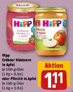 REWE Hipp Erdbeer Himbeere in Apfe oder Pfirsich in Apfel Angebot