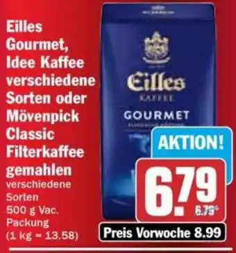 HIT Eilles Gourmet, Idee Kaffee oder Mövenpick Classic Filterkaffee gemahlen Angebot