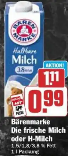 HIT Bärenmarke Die frische Milch oder H-Milch Angebot