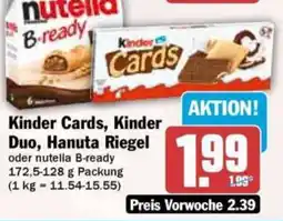HIT Kinder Cards, Kinder Duo, Hanuta Riegel Angebot