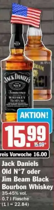 HIT Jack Daniels Old N°7 oder Jim Beam Black Bourbon Whiskey Angebot