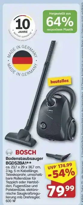 Famila Nord Ost BOSCH Bodenstaubsauger BGDS2BA1 Angebot