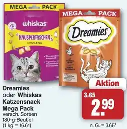 Famila Nord West Dreamies oder Whiskas Katzensnack Mega Pack Angebot
