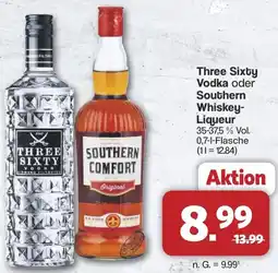 Famila Nord West Three Sixty Vodka oder Southern Whiskey- Liqueur Angebot