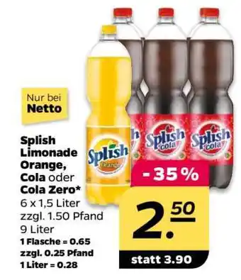 NETTO Splish Limonade Orange, Cola oder Cola Zero Angebot