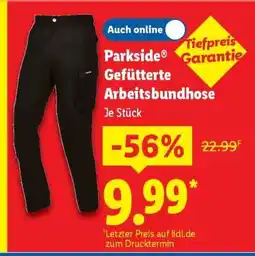 Lidl Parkside Gefütterte Arbeitsbundhose Angebot