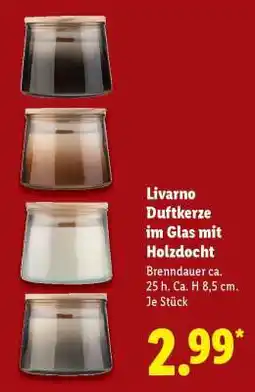 Lidl Livarno Duftkerze im Glas mit Holzdocht Angebot