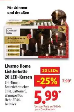 Lidl Livarno Home Lichterkette 20 LED-Kerzen Angebot