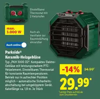 Lidl PARKSIDE Keramik-Heizgebläse Angebot