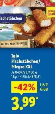 Lidl Iglo Fischstäbchen/Filegro XXL Angebot