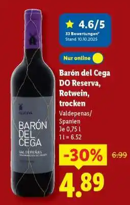 Lidl Barón del Cega DO Reserva, Rotwein, trocken Angebot