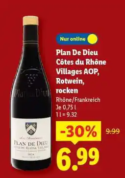 Lidl Plan De Dieu Côtes du Rhône Villages AOP, Rotwein, rocken Angebot