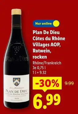 Lidl Plan de dieu côtes du rhône villages aop, rotwein, trocken Angebot