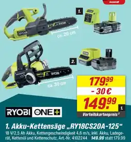 toom Baumarkt RYOBI ONE+ 1. Akku-Kettensäge,,RY18CS20A-125" Angebot