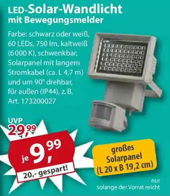 Sonderpreis Baumarkt LED-Solar-Wandlicht mit Bewegungsmelder Angebot