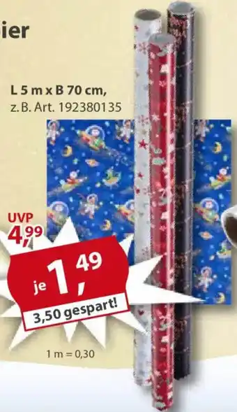 Sonderpreis Baumarkt weihnachtliches Geschenkpapier L5 m x B 70 cm Angebot