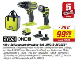 toom Baumarkt RYOBI ONE+ Akku-Schlagbohrschrauber-Set „RPD18-2C20ST" Angebot
