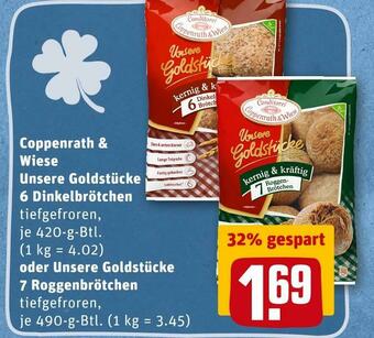 REWE Coppenrath & wiese unsere goldstücke 6 dinkelbrötchen oder 7 roggenbrötchen Angebot