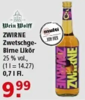 Multi Markt ZWIRNE Zwetschge- Bime Likör Angebot