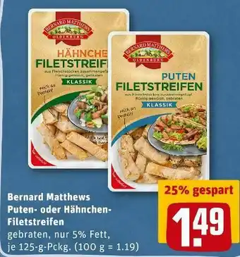 REWE Bernard matthews puten- oder hähnchen-filetstreifen Angebot