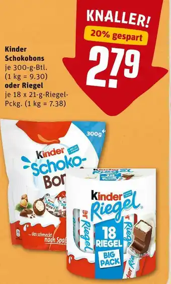 REWE Ferrero kinder schokobons oder riegel Angebot