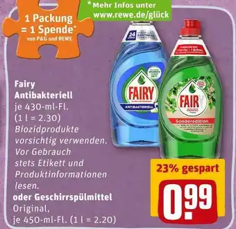 REWE Fairy antibakteriell oder geschirrspülmittel Angebot