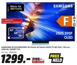 MediaMarkt SAMSUNG OLED GQ65S90F 4K Vision AI Smart OLED TV (65 Zoll / 163 cm, UHD 4K, SMART TV) Angebot