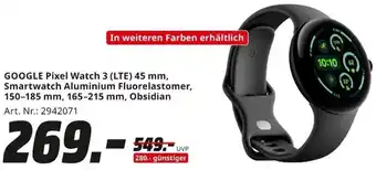 MediaMarkt GOOGLE Pixel Watch 3 (LTE) 45 mm, Smartwatch Aluminium Fluorelastomer Angebot
