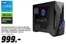 MediaMarkt MSI MAG INFINITE S3 14NVL5-2814DE, Gaming PC mit Intel Core i5 i5-14400F Prozessor Angebot