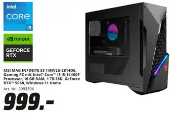 MediaMarkt MSI MAG INFINITE S3 14NVL5-2814DE, Gaming PC mit Intel Core i5 i5-14400F Prozessor Angebot