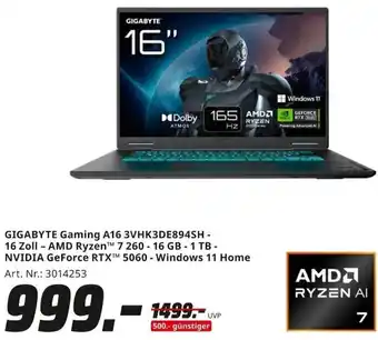 MediaMarkt GIGABYTE Gaming A16 3VHK3DE894SH - 16 Zoll Angebot
