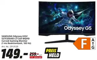 MediaMarkt SAMSUNG Odyssey G55C S27CG554EU 27 Zoll WQHD Curved-Gaming Monitor Angebot